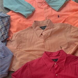 Ralph Lauren Men's Coral and Teal Button Down Shirt